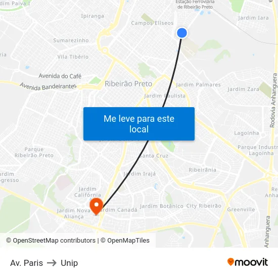 Av. Paris to Unip map