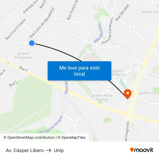 Av. Cásper Líbero to Unip map