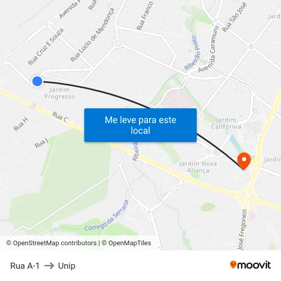 Rua A-1 to Unip map