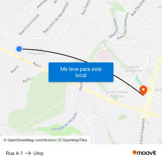 Rua A-1 to Unip map