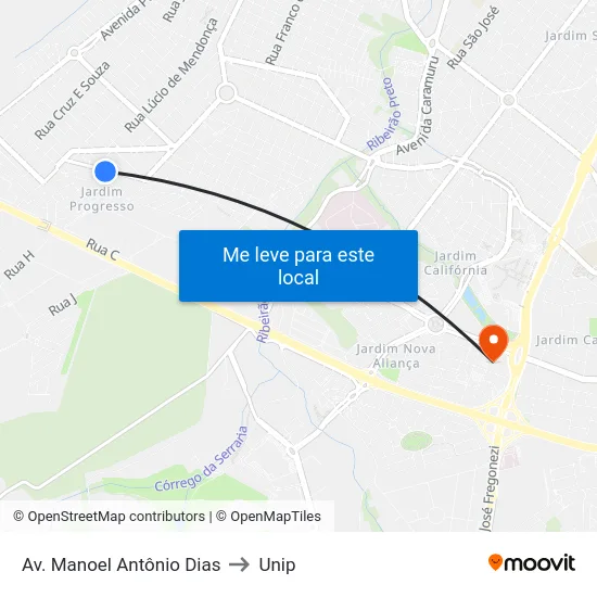 Av. Manoel Antônio Dias to Unip map