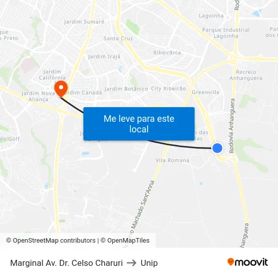 Marginal Av. Dr. Celso Charuri to Unip map