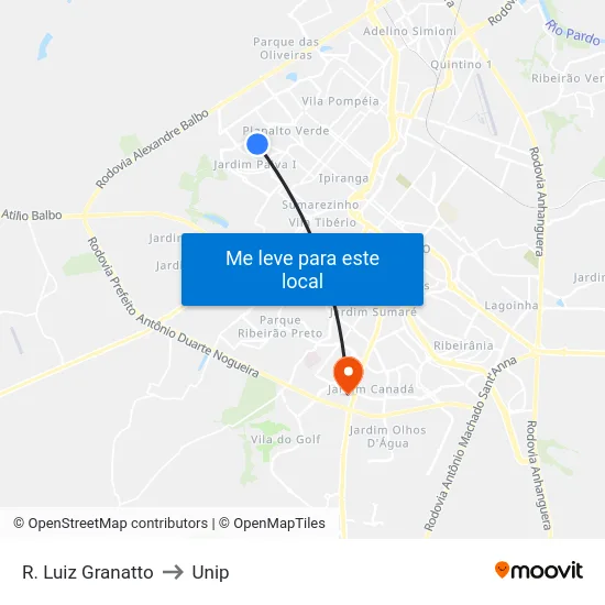 R. Luiz Granatto to Unip map