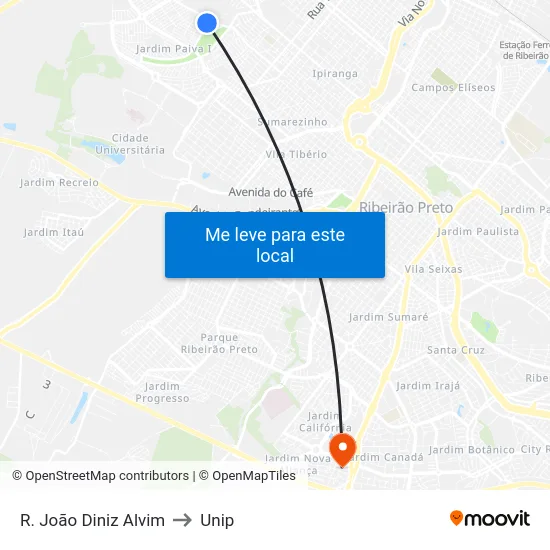 R. João Diniz Alvim to Unip map