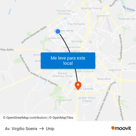 Av. Virgílio Soeira to Unip map