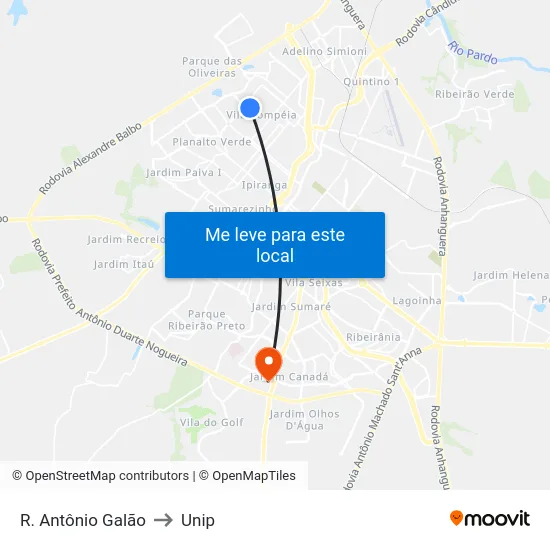 R. Antônio Galão to Unip map