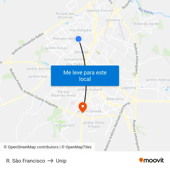 R. São Francisco to Unip map