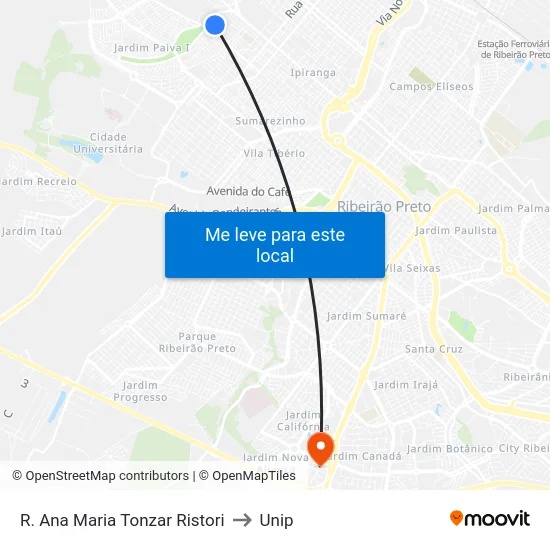 R. Ana Maria Tonzar Ristori to Unip map