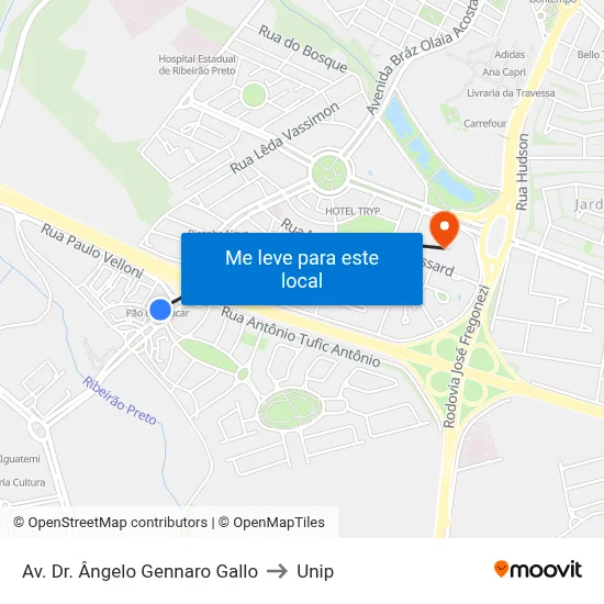 Av. Dr. Ângelo Gennaro Gallo to Unip map
