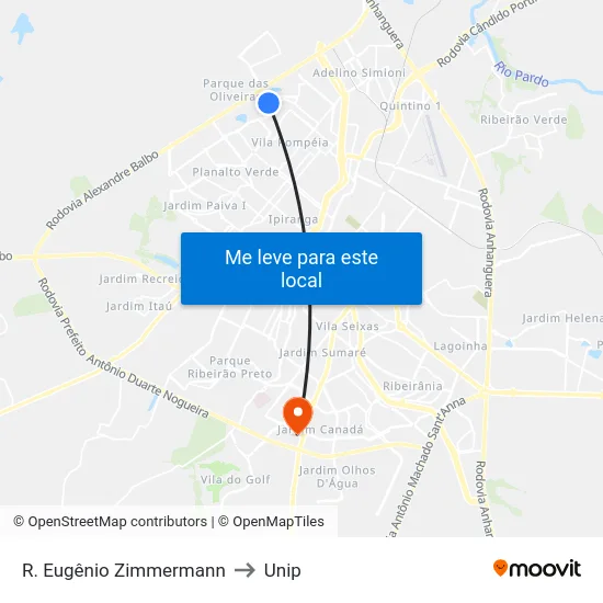 R. Eugênio Zimmermann to Unip map