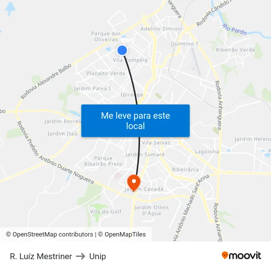 R. Luíz Mestriner to Unip map