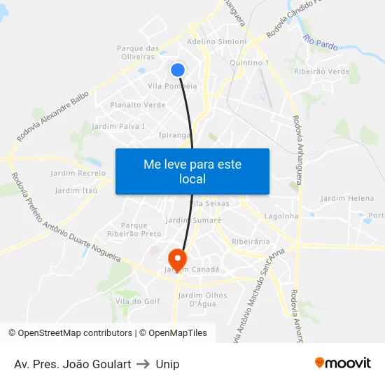 Av. Pres. João Goulart to Unip map