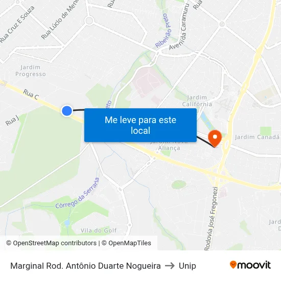 Marginal Rod. Antônio Duarte Nogueira to Unip map