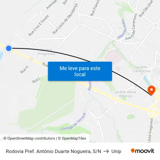 Rodovia Pref. Antônio Duarte Nogueira, S/N to Unip map