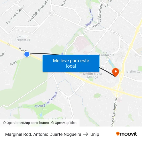 Marginal Rod. Antônio Duarte Nogueira to Unip map