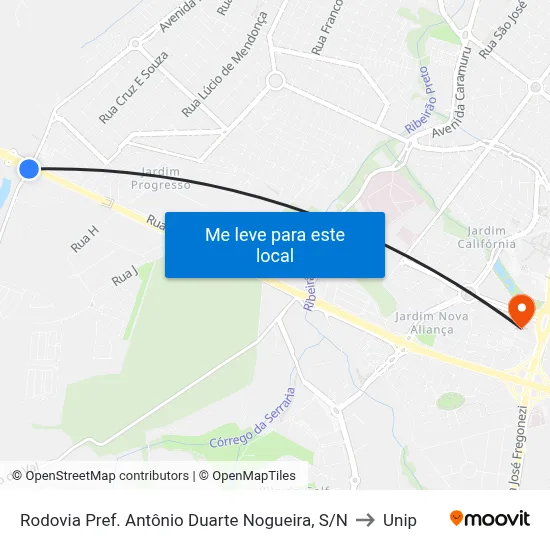 Rodovia Pref. Antônio Duarte Nogueira, S/N to Unip map