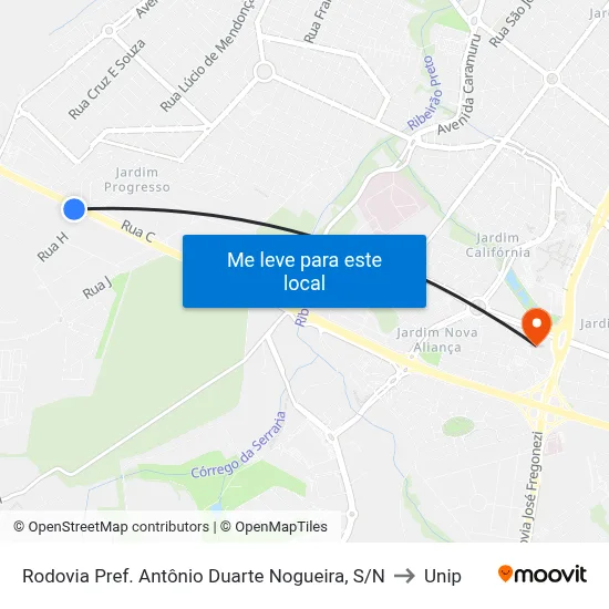 Rodovia Pref. Antônio Duarte Nogueira, S/N to Unip map