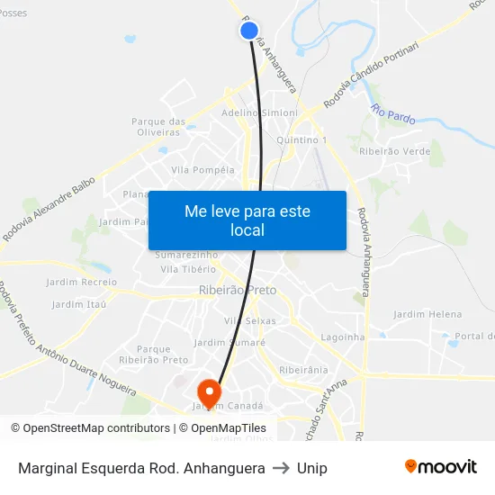 Marginal Esquerda Rod. Anhanguera to Unip map