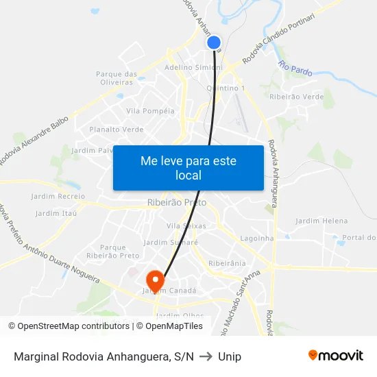 Marginal Rodovia Anhanguera, S/N to Unip map