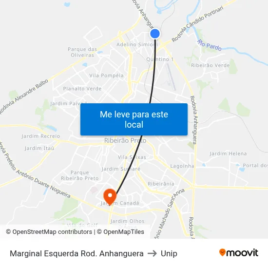 Marginal Esquerda Rod. Anhanguera to Unip map