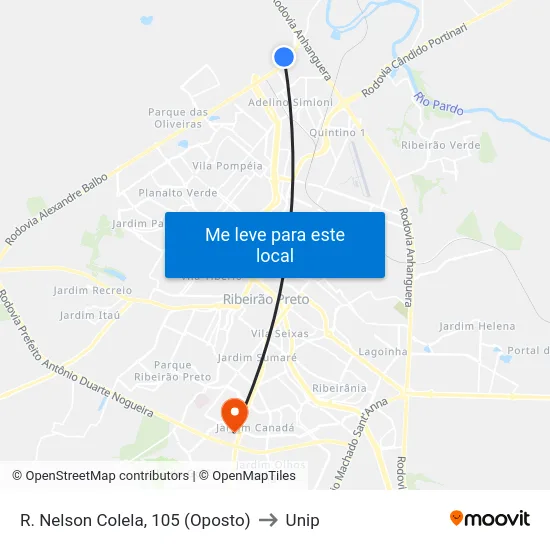 R. Nelson Colela, 105 (Oposto) to Unip map