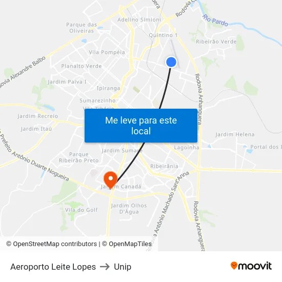 Aeroporto Leite Lopes to Unip map