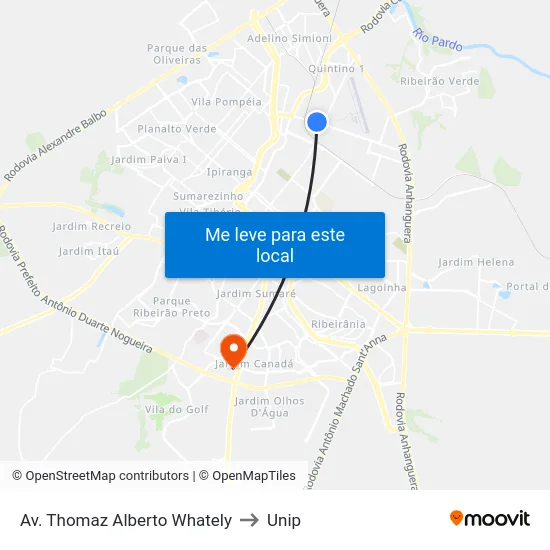 Av. Thomaz Alberto Whately to Unip map