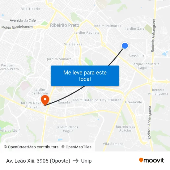 Av. Leão Xiii, 3905 (Oposto) to Unip map