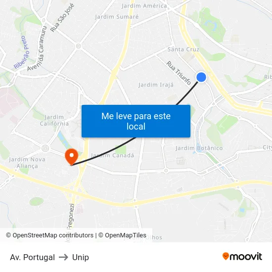 Av. Portugal to Unip map