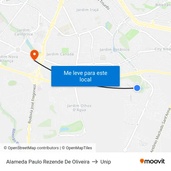 Alameda Paulo Rezende De Oliveira to Unip map