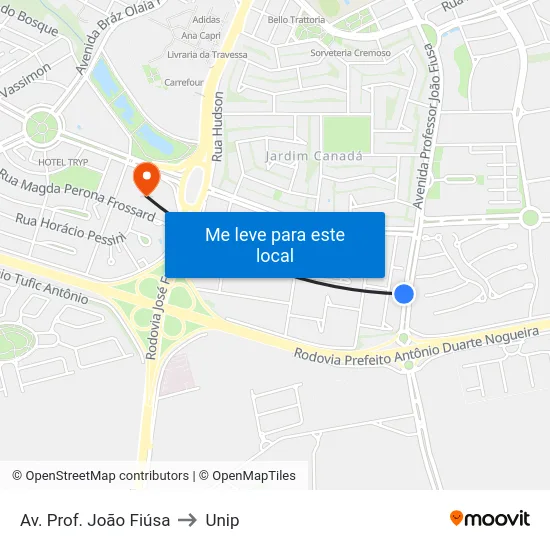 Av. Prof. João Fiúsa to Unip map