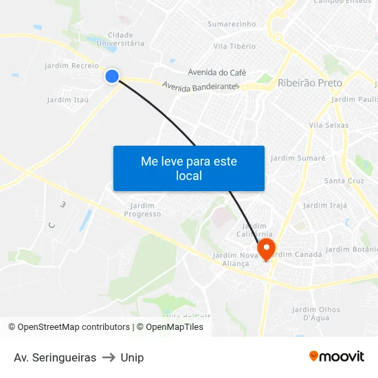 Av. Seringueiras to Unip map