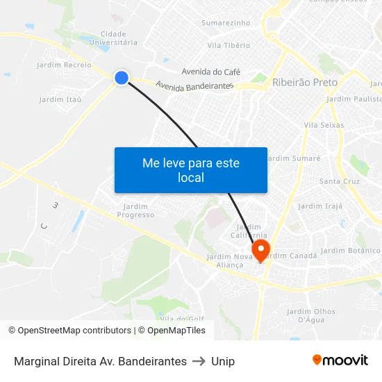 Marginal Direita Av. Bandeirantes to Unip map