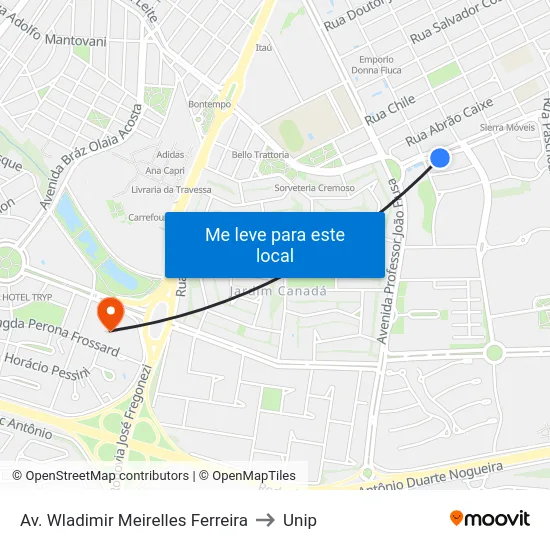 Av. Wladimir Meirelles Ferreira to Unip map