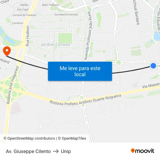 Av. Giuseppe Cilento to Unip map