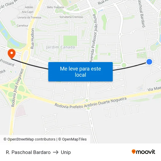 R. Paschoal Bardaro to Unip map