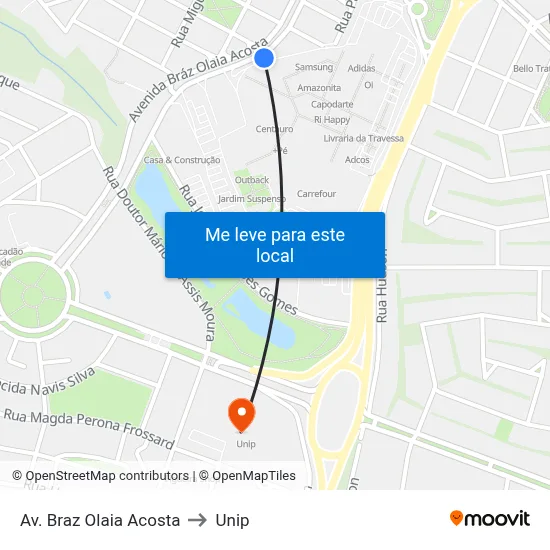 Av. Braz Olaia Acosta to Unip map