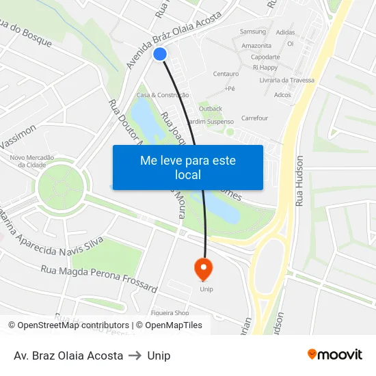 Av. Braz Olaia Acosta to Unip map