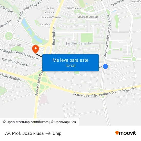 Av. Prof. João Fiúsa to Unip map