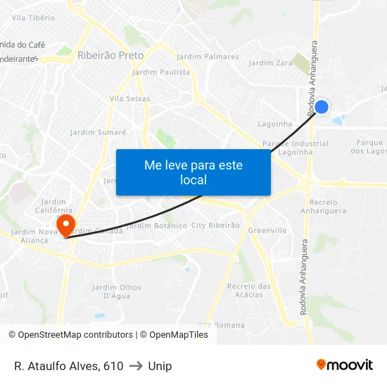 R. Ataulfo Alves, 610 to Unip map