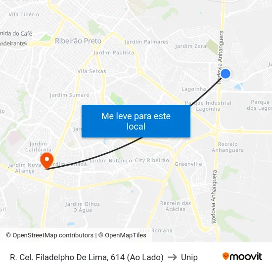 R. Cel. Filadelpho De Lima, 614 (Ao Lado) to Unip map