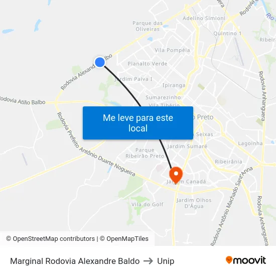 Marginal Rodovia Alexandre Baldo to Unip map