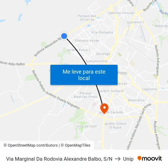 Via Marginal Da Rodovia Alexandre Balbo, S/N to Unip map