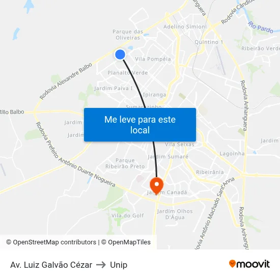 Av. Luiz Galvão Cézar to Unip map