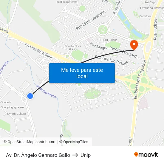 Av. Dr. Ângelo Gennaro Gallo to Unip map