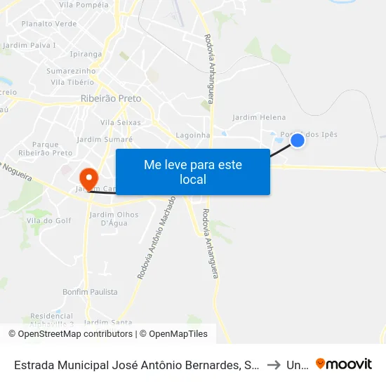Estrada Municipal José Antônio Bernardes, S/N to Unip map