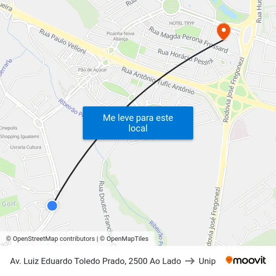 Av. Luiz Eduardo Toledo Prado, 2500 Ao Lado to Unip map