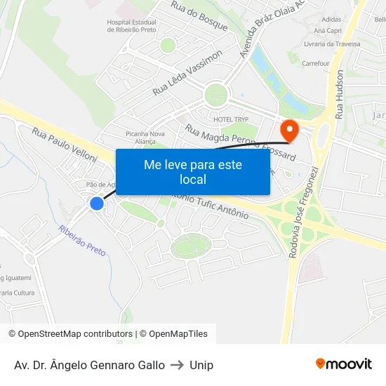Av. Dr. Ângelo Gennaro Gallo to Unip map