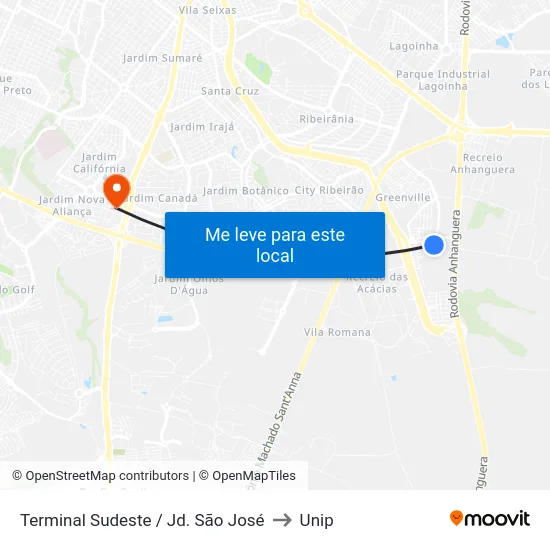 Terminal Sudeste / Jd. São José to Unip map