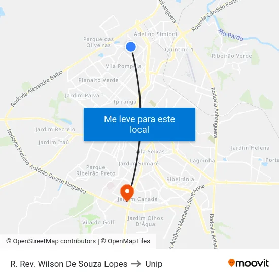 R. Rev. Wilson De Souza Lopes to Unip map